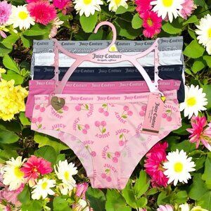 Juicy Couture Bikini Brief Pink, Black, White, Gray Logo 5 Panties Set Size M